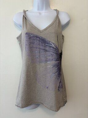 DKNY Grey Tank Top Womens Medium Butterfly Moth